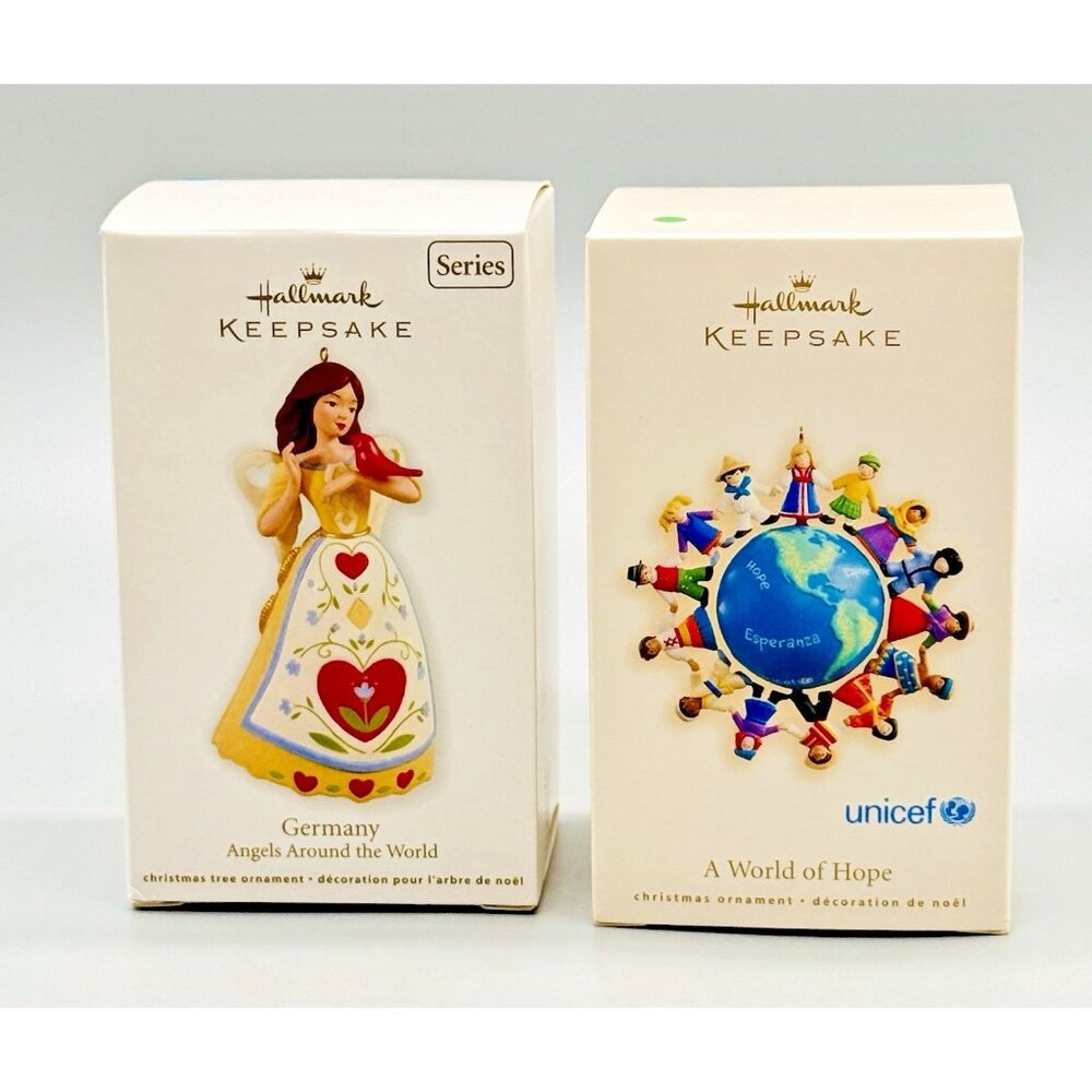 Hallmark Keepsake Ornament Unicef World of Hope Earth Germany Angel Lot of 2